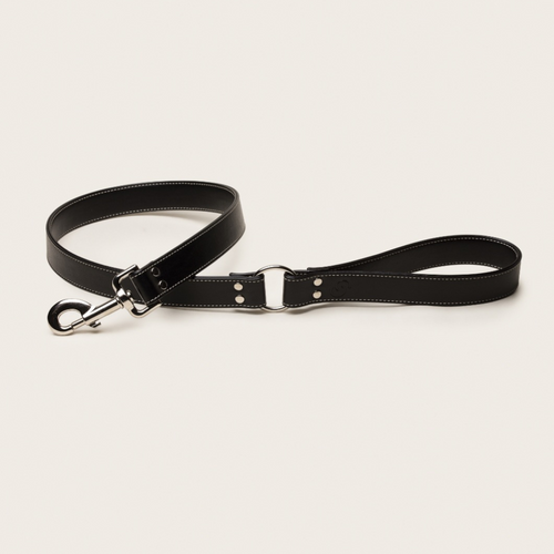 Ensemble Noir en cuir de pomme — Collier, laisse et porte-sac assortis
