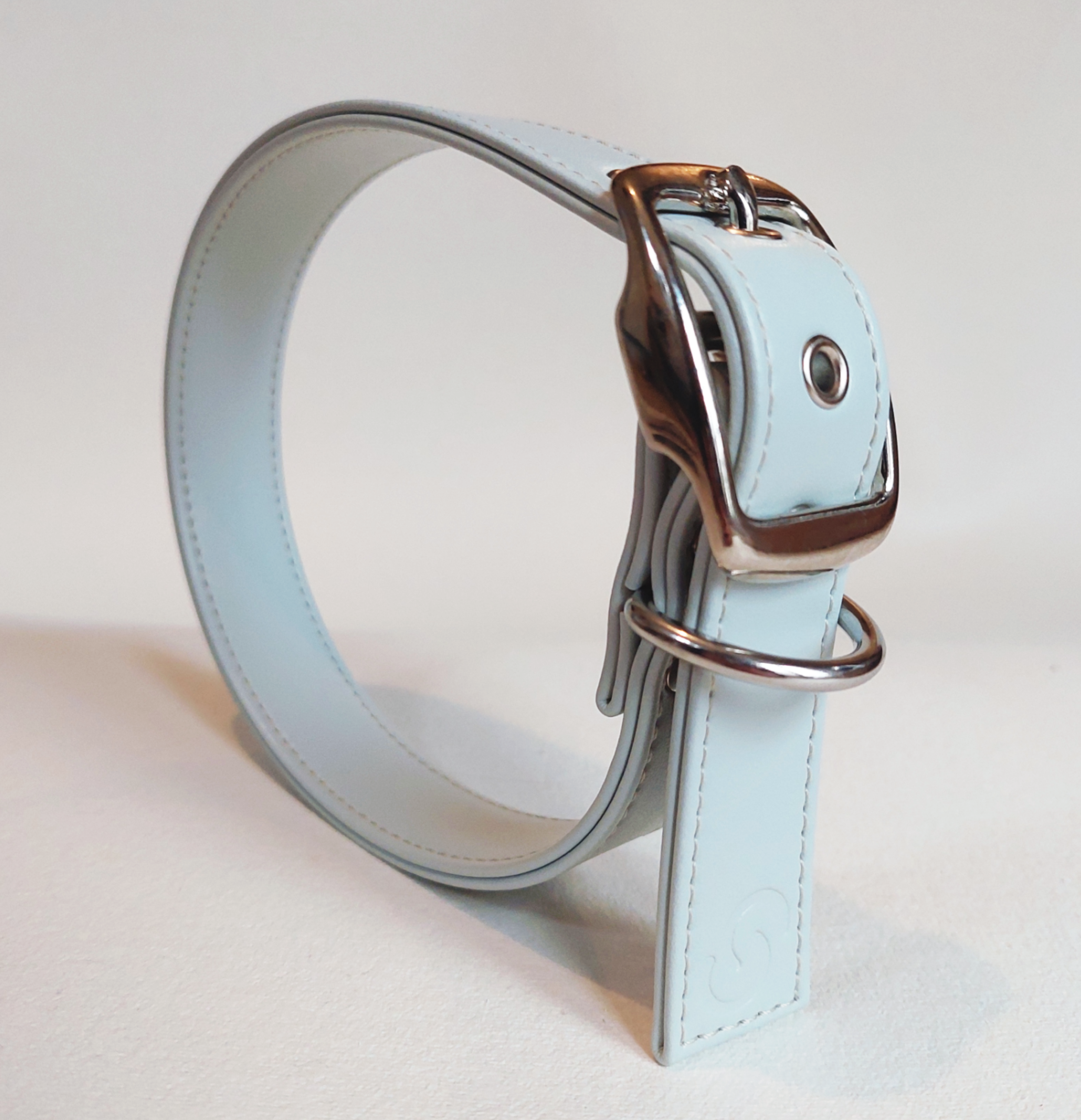 Ensemble Bleu Glacier en cuir de pomme — Collier, laisse et porte-sac assortis